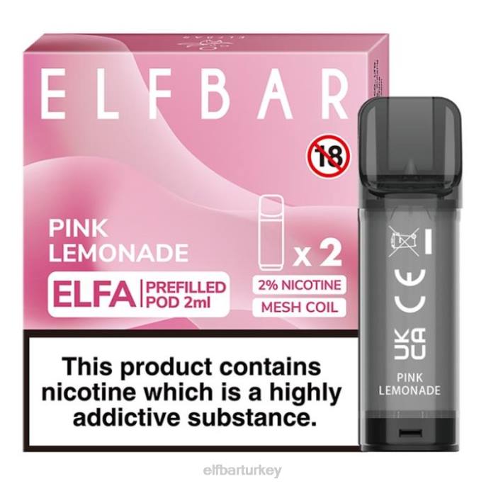 VVZ4111 elfbar elfa önceden doldurulmuş kapsül - 2ml - 20mg (2 paket) pembe limonata