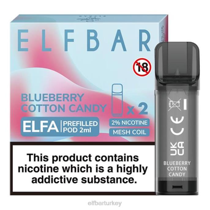 VVZ4124 elfbar elfa önceden doldurulmuş kapsül - 2ml - 20mg (2 paket) yaban mersinli pamuk şekeri